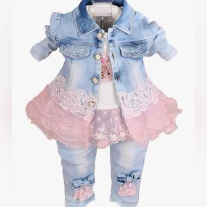 Peacolate 3 Piece Denim Set Pink 3-4 year NWT